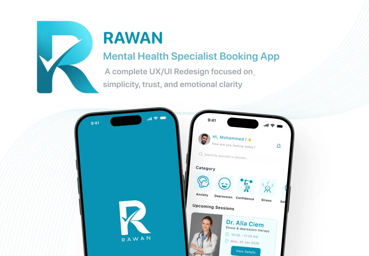RAWAN mental health booking app redesign
